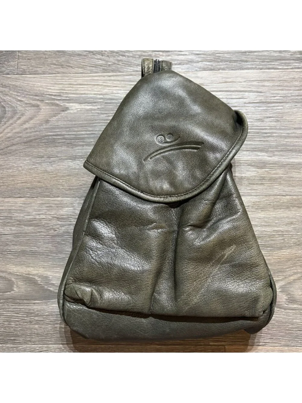 Canyon Outback Green Leather Convertible Crossbody Sling Backpack Bag 90s VTG